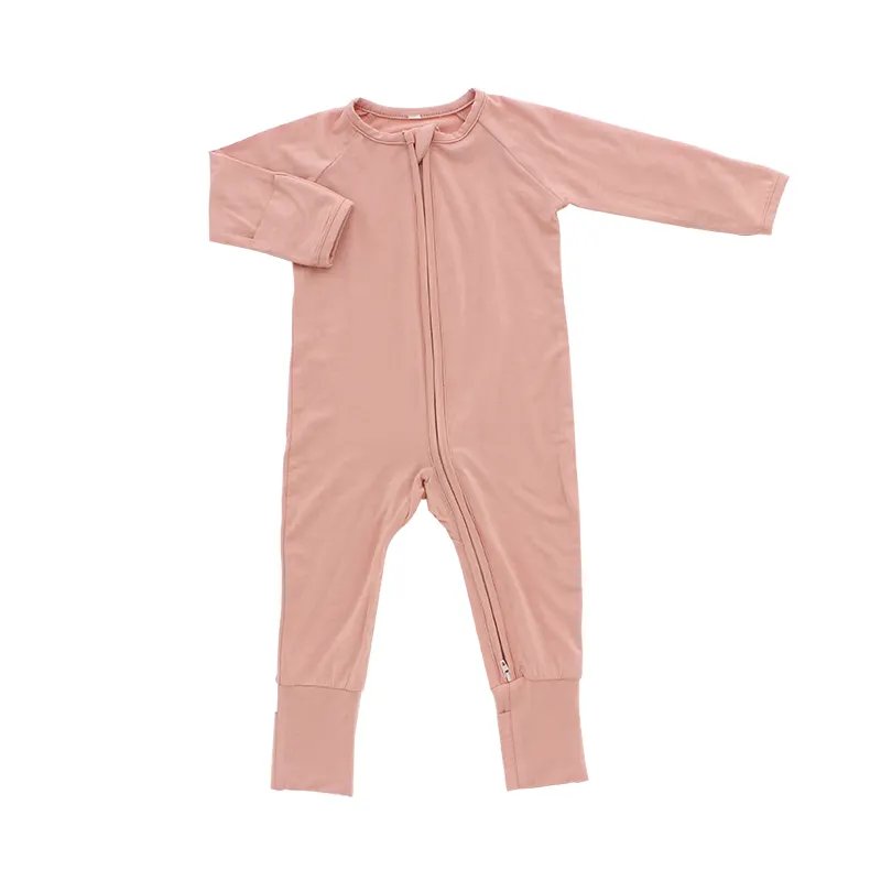 Premium bamboo Viscose spandex unisex baby sleep suit soft slim fit Convertible cuff sleeper baby romper with zipper