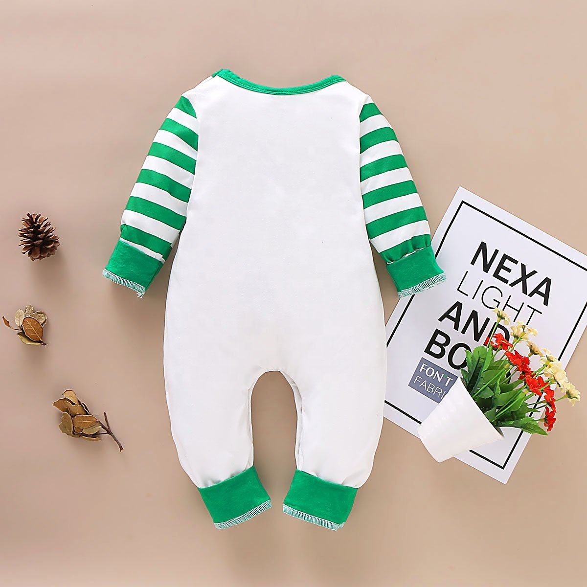 Christmas Santa baby new jumpsuit long sleeve toddler cartoon elk printed clothes newborn green plaid rompers
