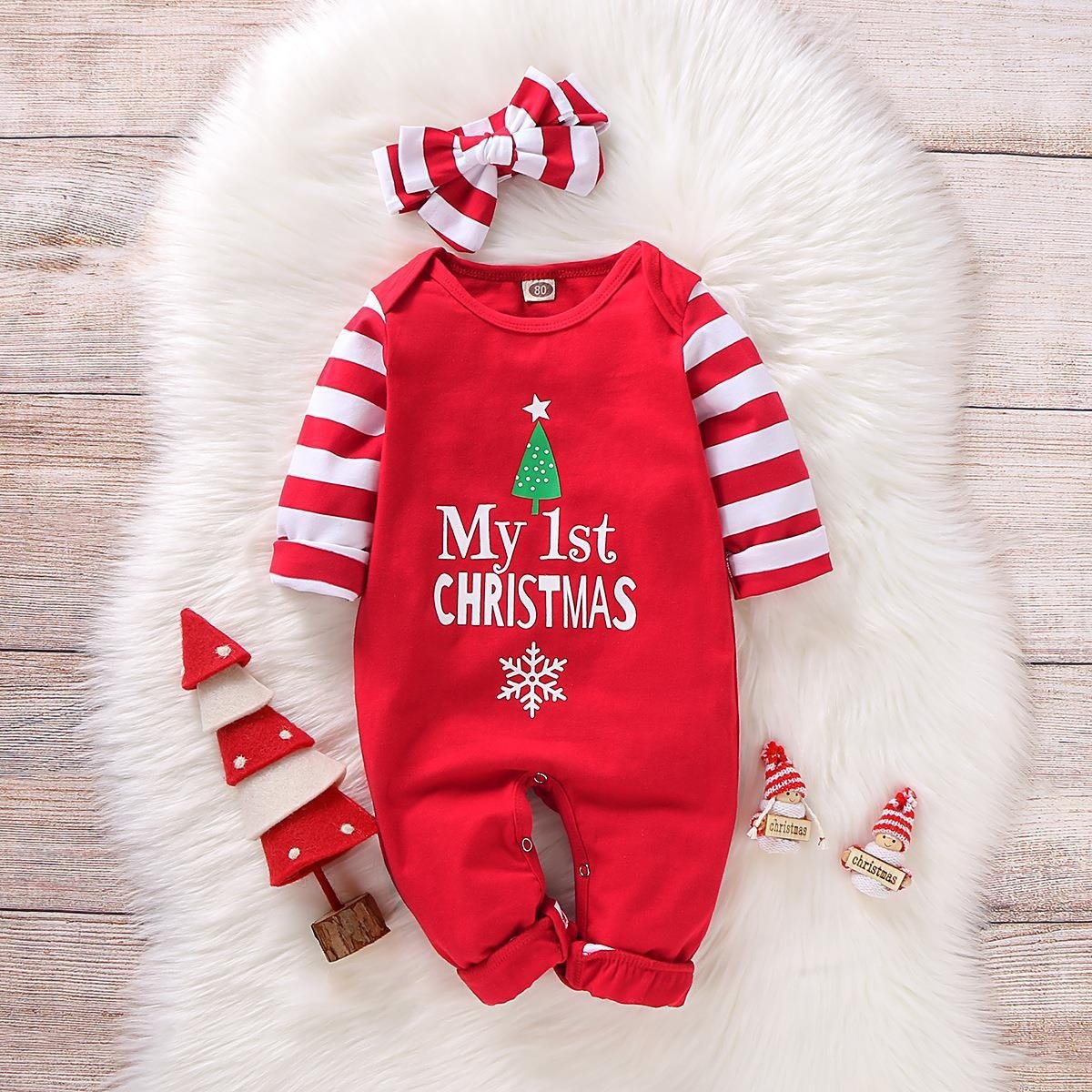 Christmas Santa baby new jumpsuit long sleeve toddler cartoon elk printed clothes newborn green plaid rompers