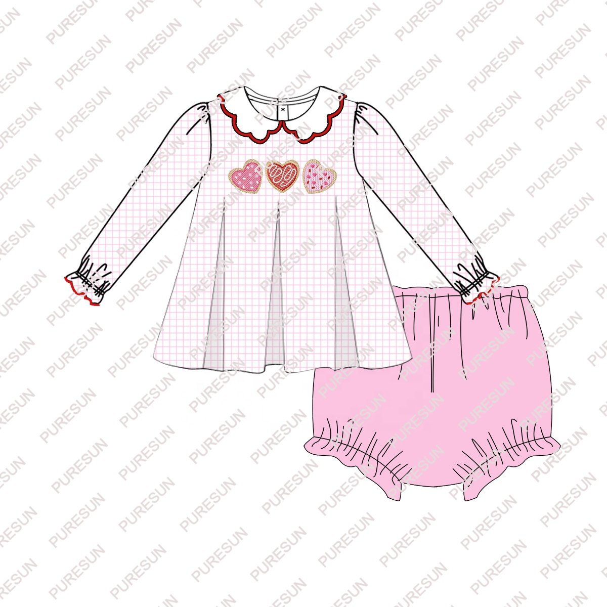 2023 Valentine's toddler girls clothing scalloped long sleeve baby girls' rompers woven cotton newborn baby girl jumpsuits