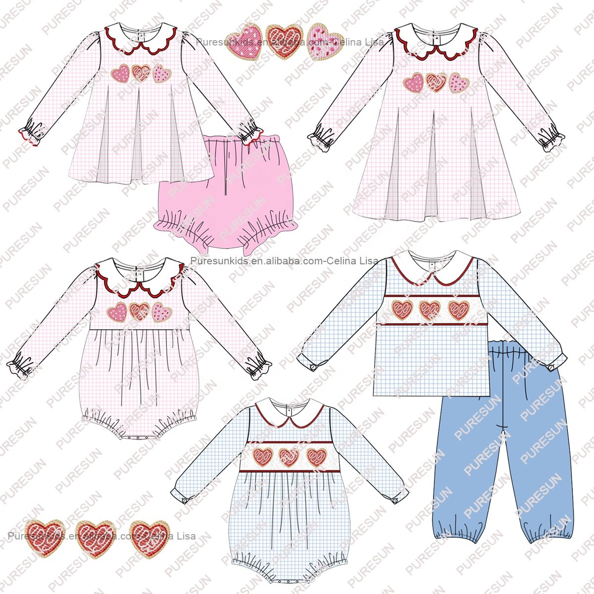 2023 Valentine's toddler girls clothing scalloped long sleeve baby girls' rompers woven cotton newborn baby girl jumpsuits
