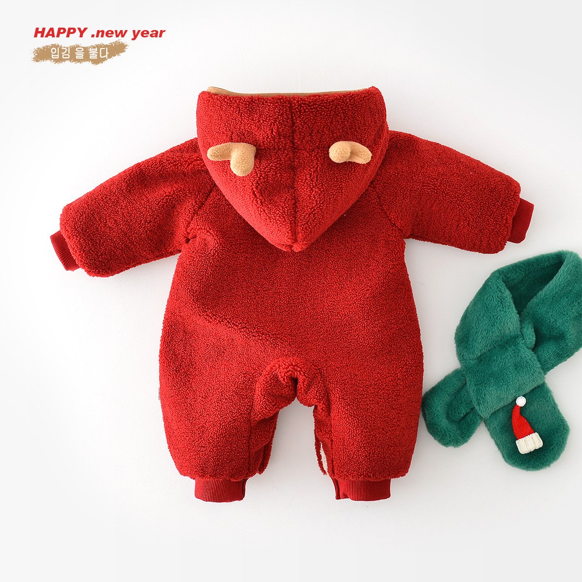 2025 Christmas Baby Romper Scarf Set Cartoon Deer One-Piece Kids Clothes Thick Winter Girls Jumpsuit Korean Toddler Boys Onesies