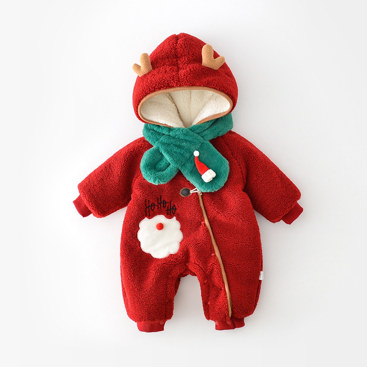 2025 Christmas Baby Romper Scarf Set Cartoon Deer One-Piece Kids Clothes Thick Winter Girls Jumpsuit Korean Toddler Boys Onesies