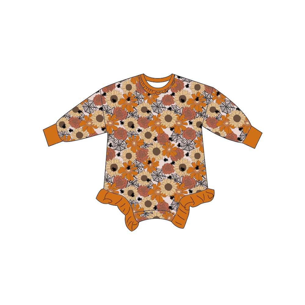 New Fashion Baby Ruffle Bubble Romper Long Sleeve Baby Rompers Toddler Girls Floral Printed Sweater Romper For Baby