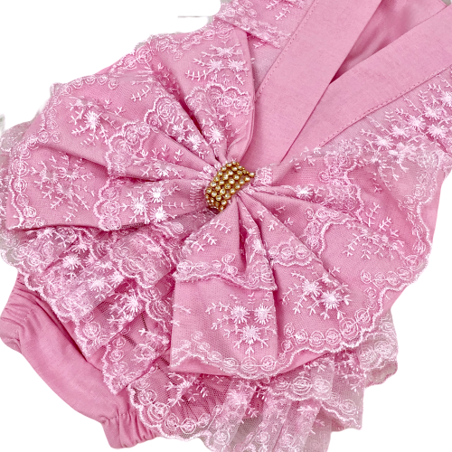 Adorable Pink Lace Baby Romper with Bow and Headband Perfect Newborn Outfit for Special Occasions Cotton For Girl in Pink