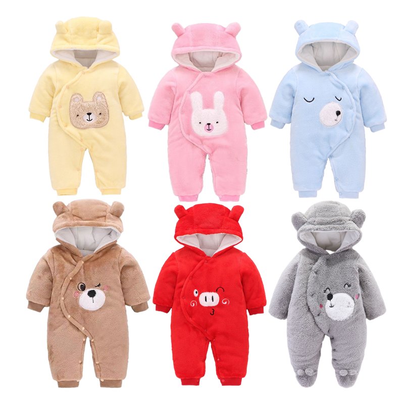 Hongbo custom baby boys girls clothes 0-12 months winter onesies jumpsuit velvet baby rompers set with hat for autumn winter