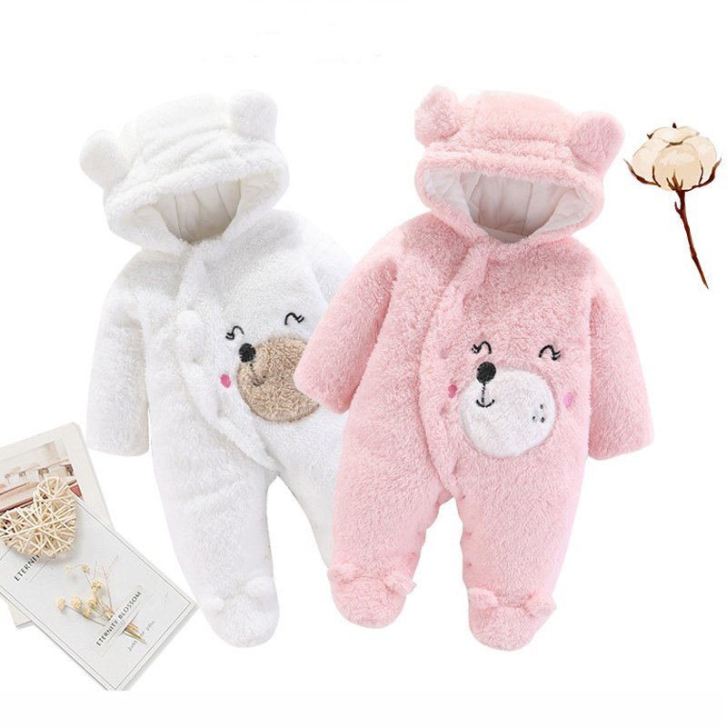 Hongbo custom baby boys girls clothes 0-12 months winter onesies jumpsuit velvet baby rompers set with hat for autumn winter