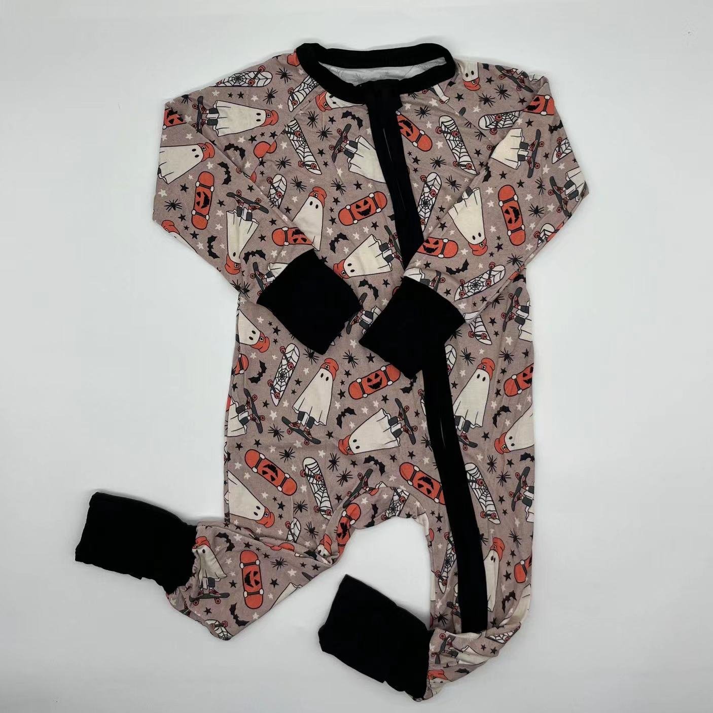 Breathable 95%bamboo baby pajamas quick dry grip zipper maple cake printing baby clothing sets