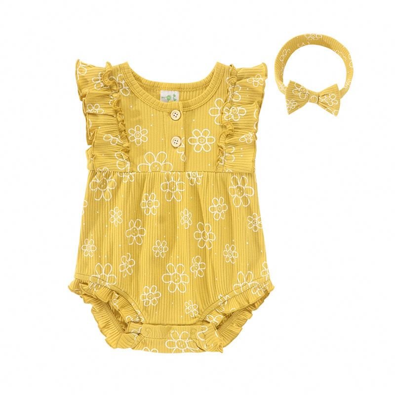100% Organic Snap Crotch Ruffle Gauze Baby Bubble Girls Romper Cotton