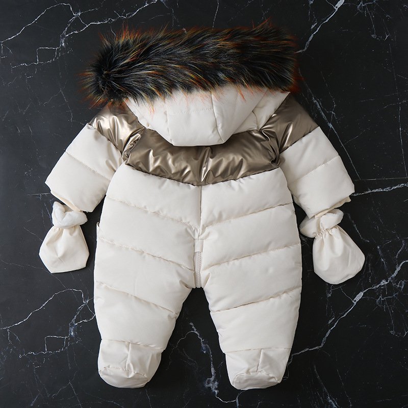 Newborn Winter Warm Fashion Color Block Thick Plush Baby Rompers Clothes