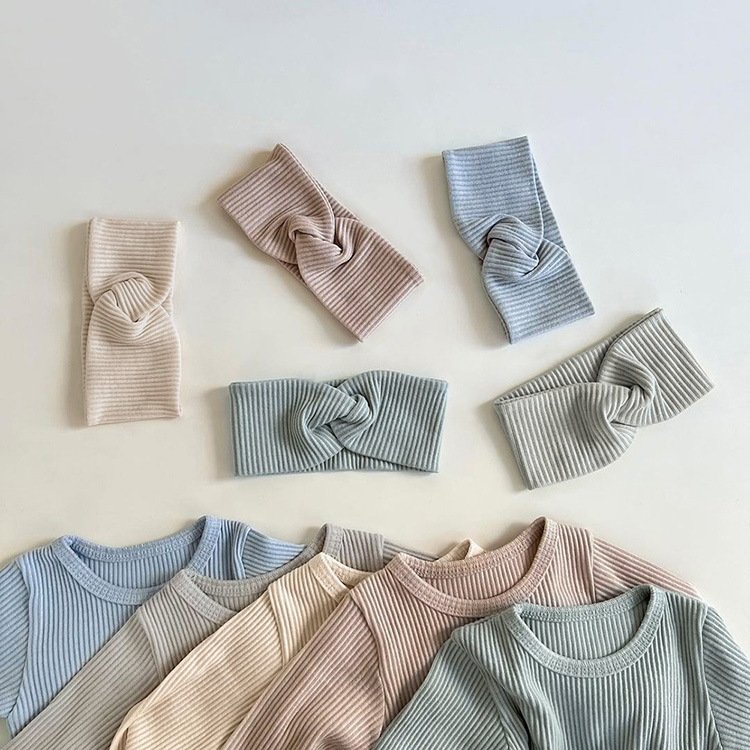 Wholesale Plain Newborn Baby Bodysuit Knit Cotton Long Sleeve Baby Rompers