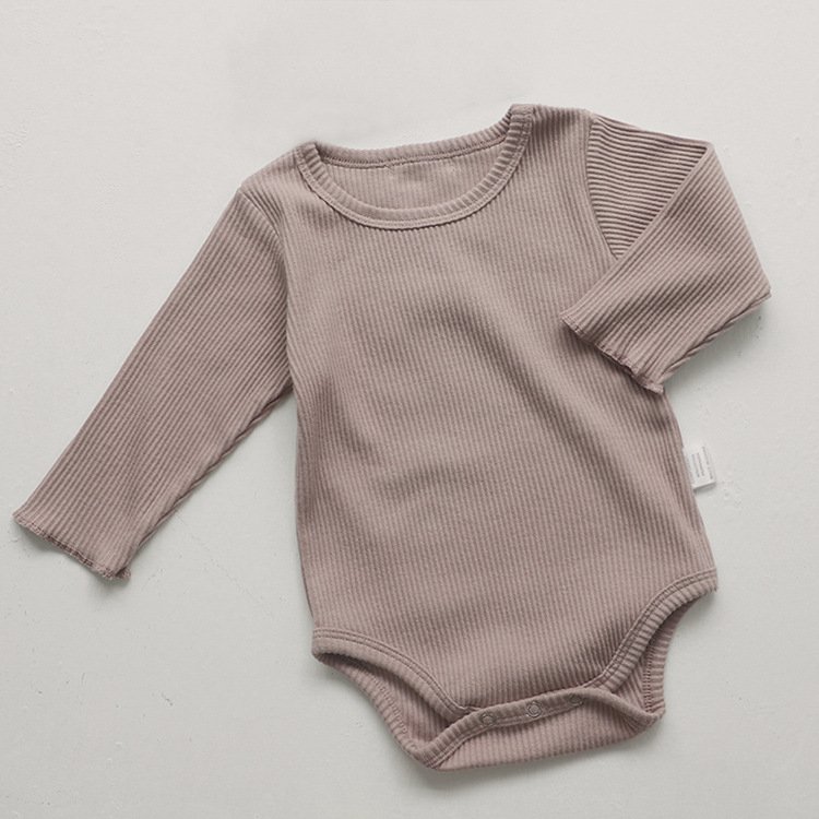 Wholesale Plain Newborn Baby Bodysuit Knit Cotton Long Sleeve Baby Rompers