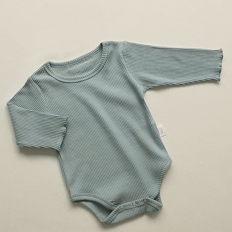 Wholesale Plain Newborn Baby Bodysuit Knit Cotton Long Sleeve Baby Rompers