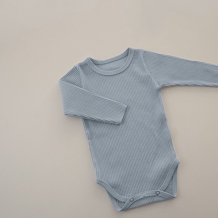 Wholesale Plain Newborn Baby Bodysuit Knit Cotton Long Sleeve Baby Rompers
