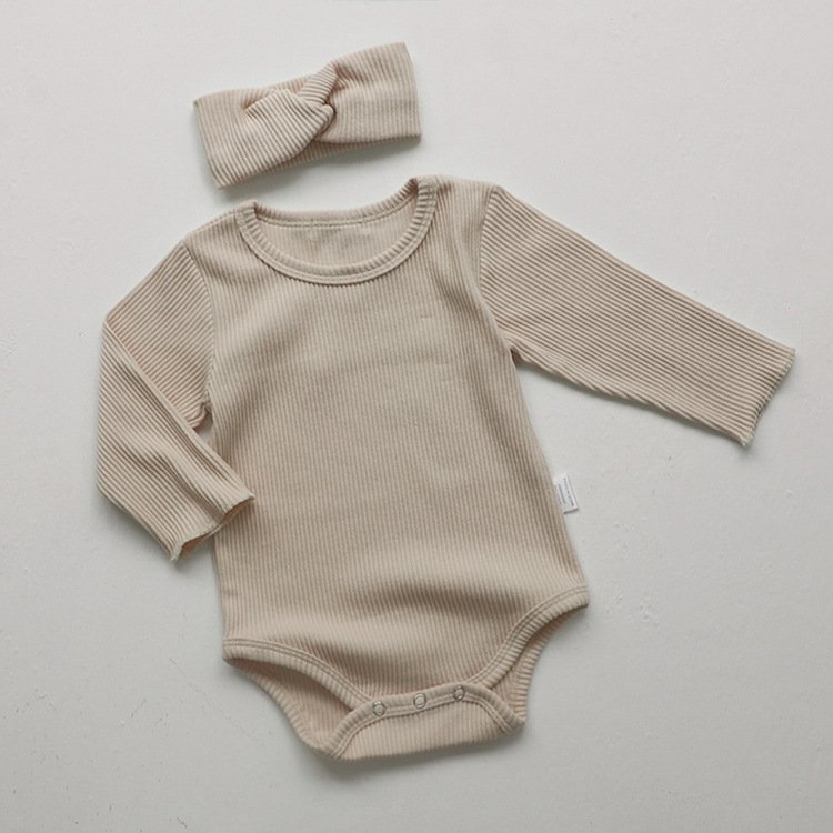Wholesale Plain Newborn Baby Bodysuit Knit Cotton Long Sleeve Baby Rompers