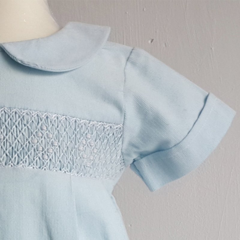 Summer Peter Pan Collar 100% Cotton Hand-smocked Bubble Romper Customized Hand Made Embroidery Short Sleeve Baby Rompers