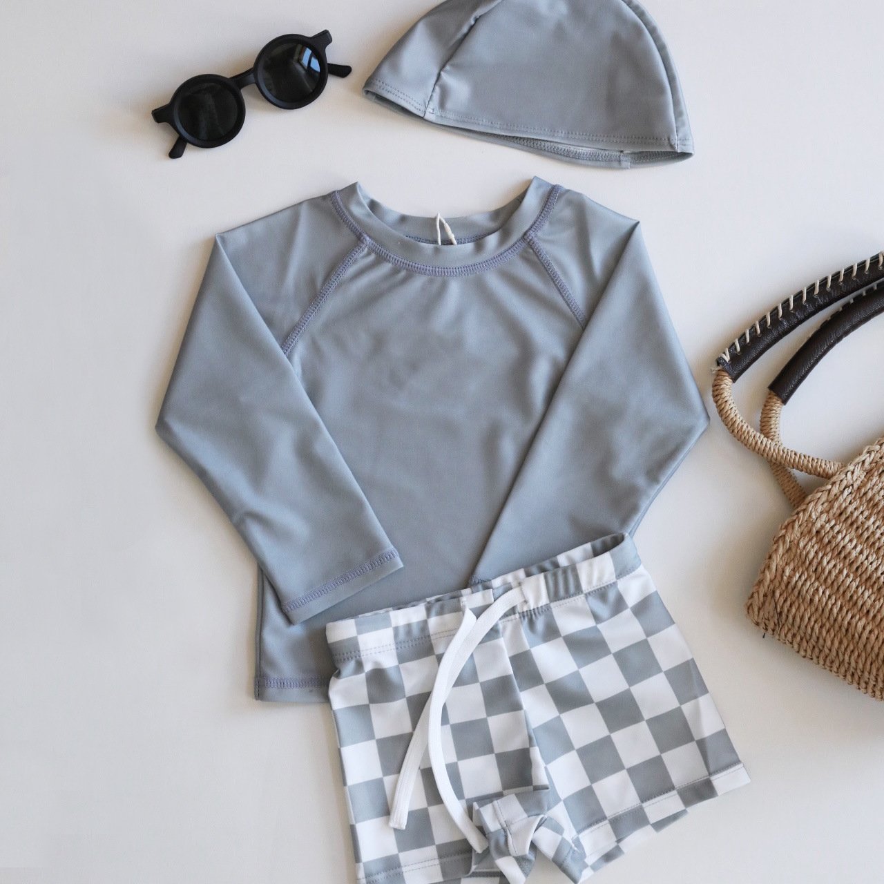Newborn Toddler Boy Baby Kid Printed Summer Days Cartoon Lattice 2 Pieces Swimsuit Swimwear