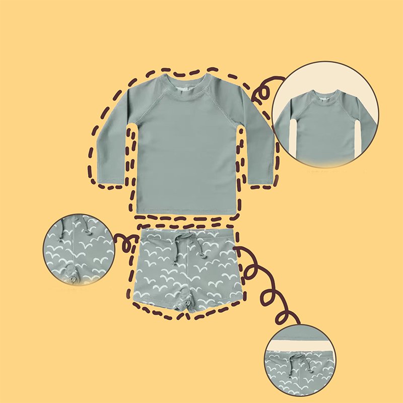 Newborn Toddler Boy Baby Kid Printed Summer Days Cartoon Lattice 2 Pieces Swimsuit Swimwear