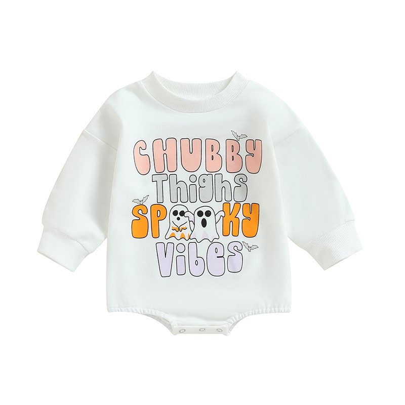 High Quality Halloween Cotton Soft Jumpsuit Boutique Letter Long Sleeve Clothes Baby Romper