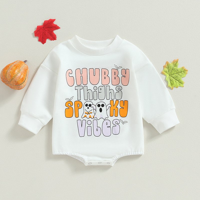 High Quality Halloween Cotton Soft Jumpsuit Boutique Letter Long Sleeve Clothes Baby Romper