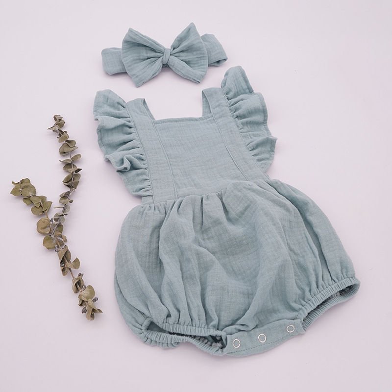 Wholesale Organic Cotton Baby Girl Muslin Kids Dresses Newborn Photoshoot Romper