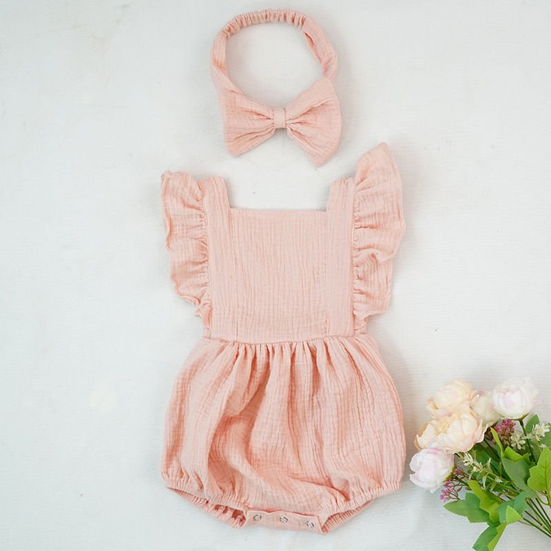 Wholesale Organic Cotton Baby Girl Muslin Kids Dresses Newborn Photoshoot Romper