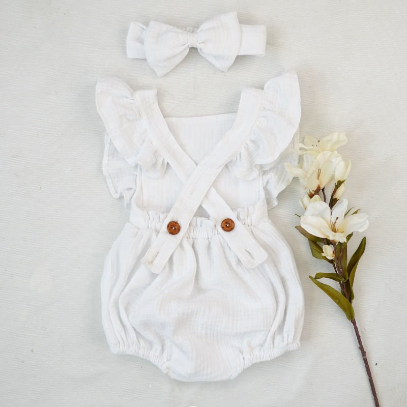 Wholesale Organic Cotton Baby Girl Muslin Kids Dresses Newborn Photoshoot Romper