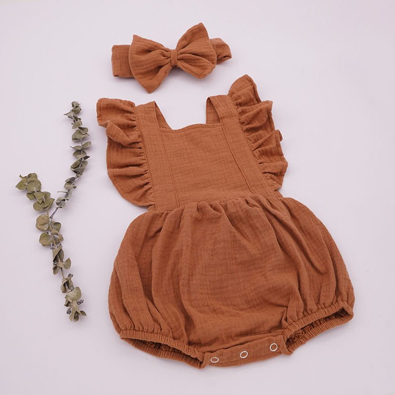 Wholesale Organic Cotton Baby Girl Muslin Kids Dresses Newborn Photoshoot Romper