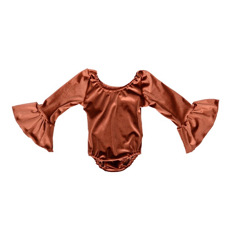 QL2021 kid boutique wholesale infant toddler onesie solid velvet bellsleeve leotard valentines day romper