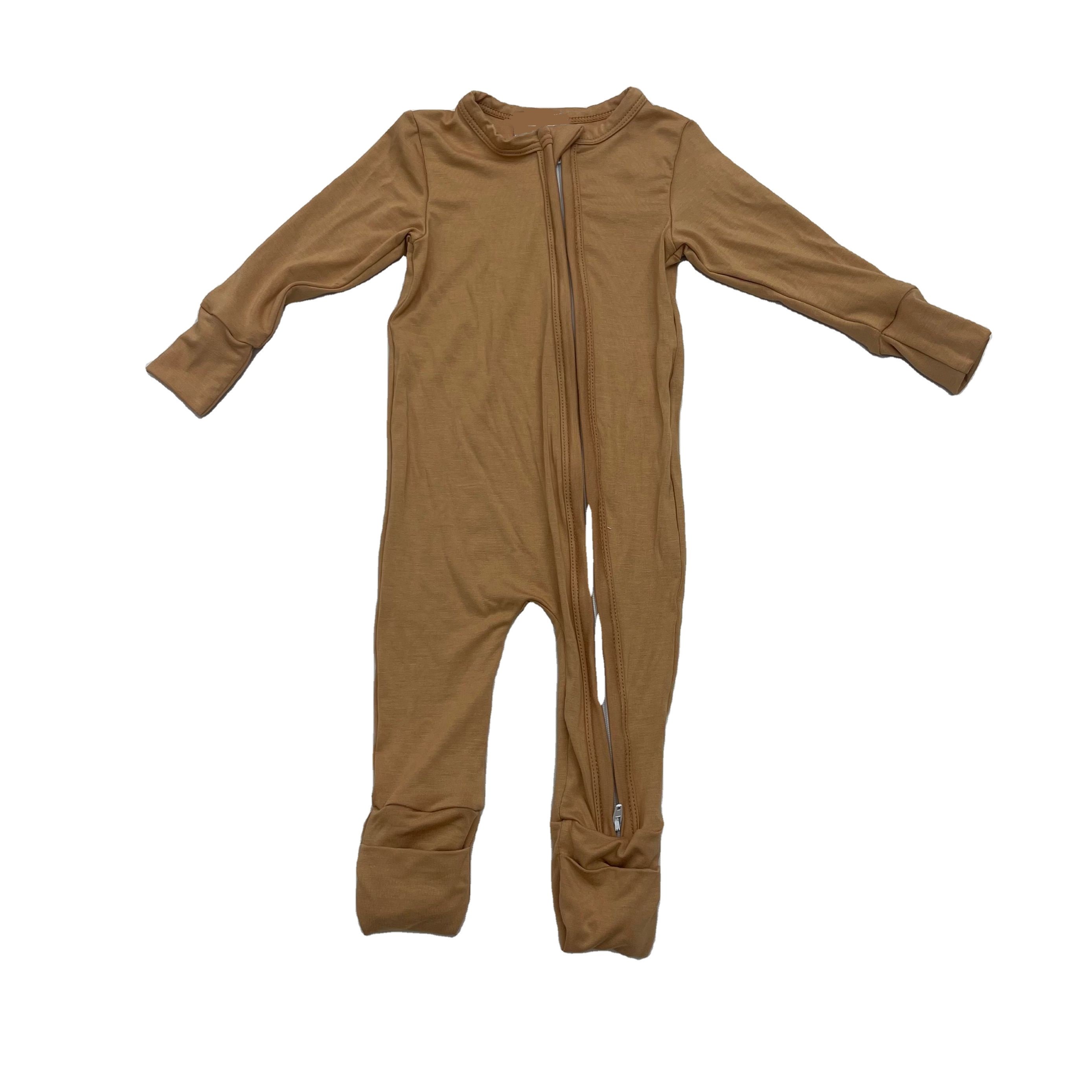 Qingli OEM Best Quality Bamboo Newborn Baby Romper Zippy Custom 65 Solid Color Blank Baby Winter Pajamas