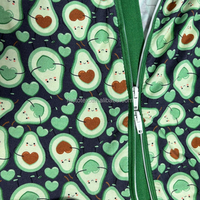 The New Listing Custom Printed Avocado Pattern Jumpsuit Clothes Bamboo Baby Romper with Zip