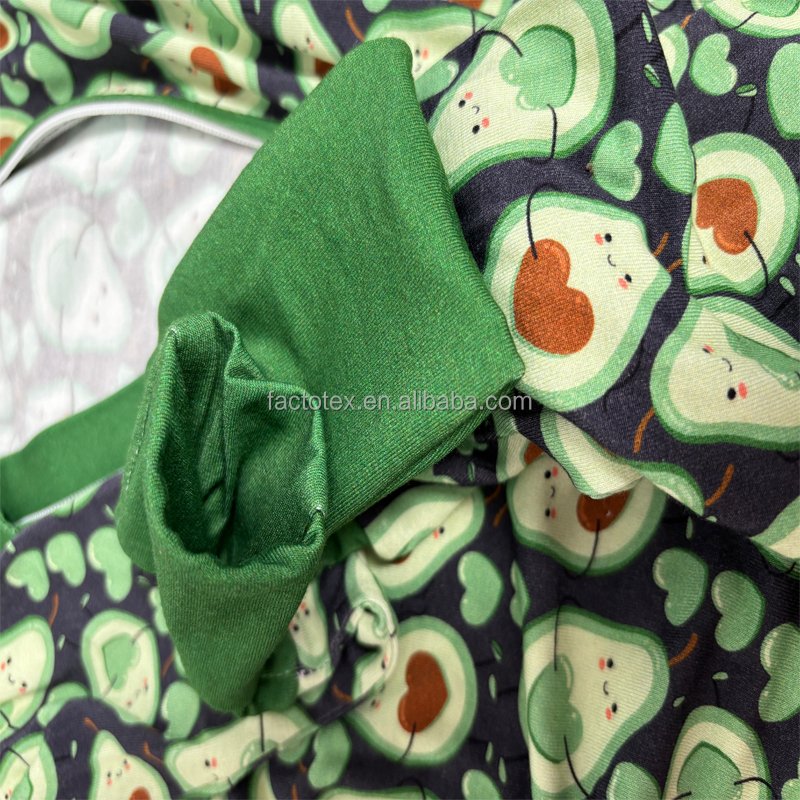 The New Listing Custom Printed Avocado Pattern Jumpsuit Clothes Bamboo Baby Romper with Zip