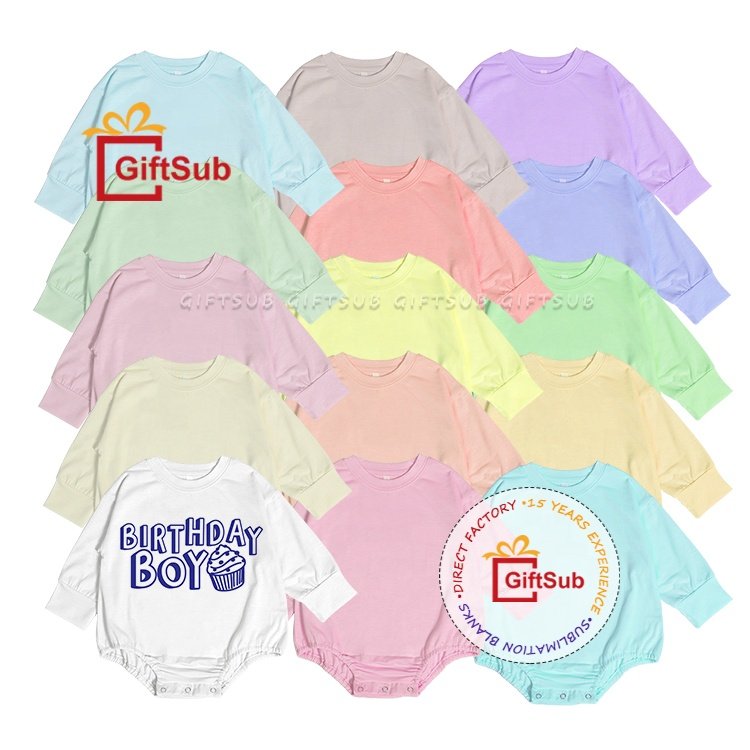 Wholesale Baby Long Sleeve Bubble Romper Sublimation 100 Polyester Plain One-piece Oversized Infant Toddler Bodysuit Rompers