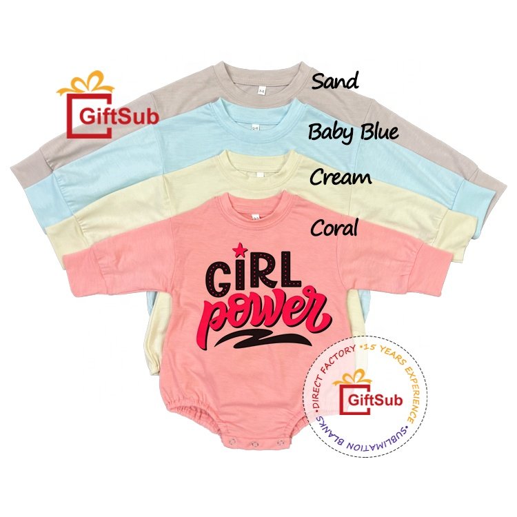 Wholesale Baby Long Sleeve Bubble Romper Sublimation 100 Polyester Plain One-piece Oversized Infant Toddler Bodysuit Rompers