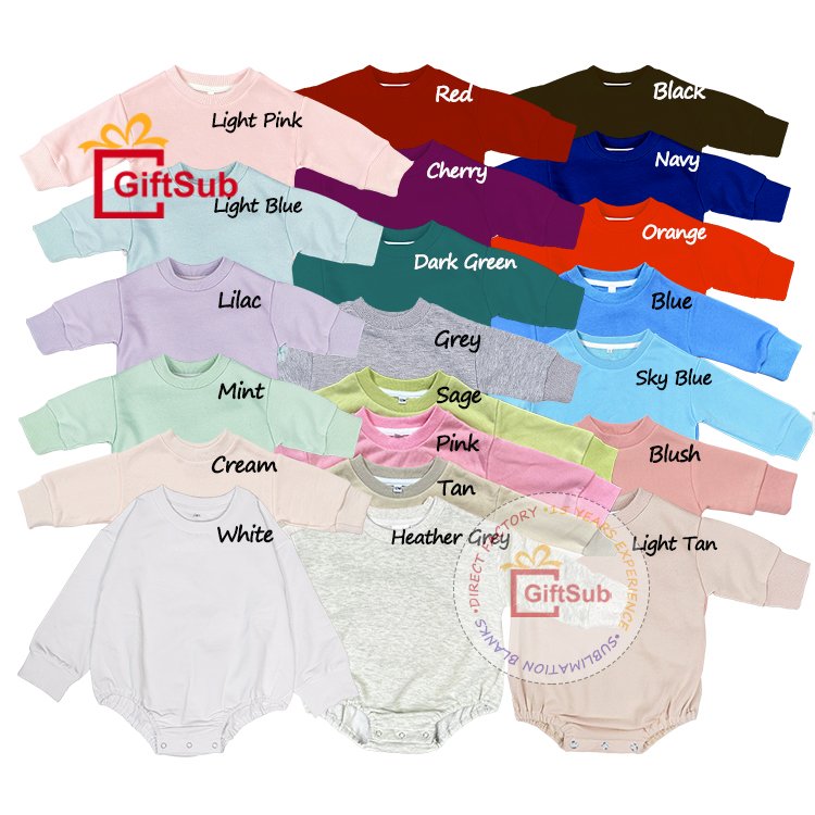 Wholesale Baby Long Sleeve Bubble Romper Sublimation 100 Polyester Plain One-piece Oversized Infant Toddler Bodysuit Rompers