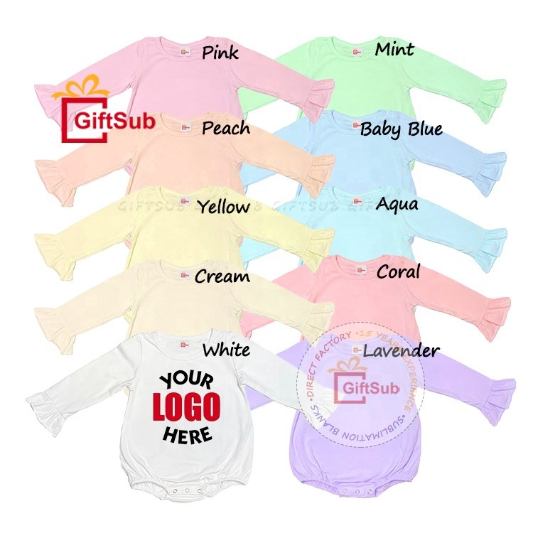 Wholesale Baby Long Sleeve Bubble Romper Sublimation 100 Polyester Plain One-piece Oversized Infant Toddler Bodysuit Rompers