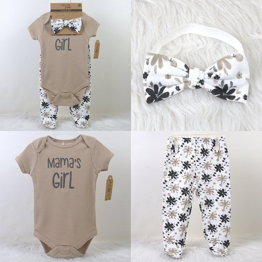 100% Cotton Infant Pajamas Newborn 3-Piece Suit Romper Baby Clothes baby hat bodysuit pants 3 pack set