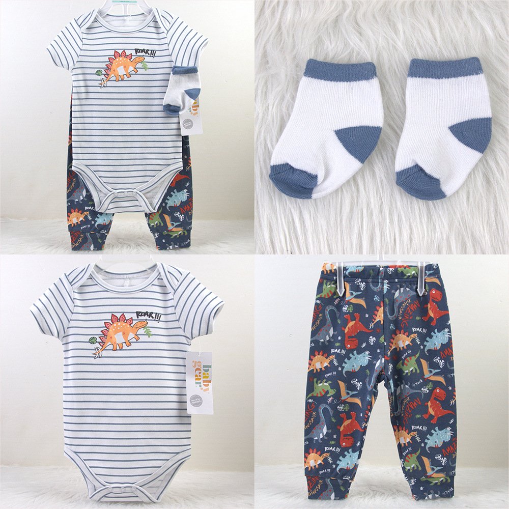 100% Cotton Infant Pajamas Newborn 3-Piece Suit Romper Baby Clothes baby hat bodysuit pants 3 pack set
