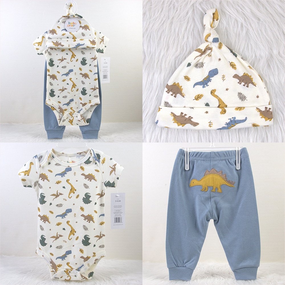 100% Cotton Infant Pajamas Newborn 3-Piece Suit Romper Baby Clothes baby hat bodysuit pants 3 pack set