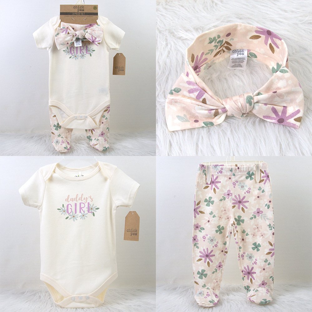 100% Cotton Infant Pajamas Newborn 3-Piece Suit Romper Baby Clothes baby hat bodysuit pants 3 pack set