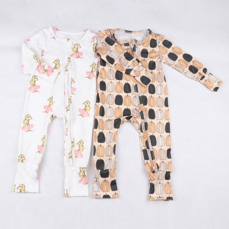 bamboo baby winter romper with zipper jumpsuits custom print baby clothing with long sleeves oversize newborn romper