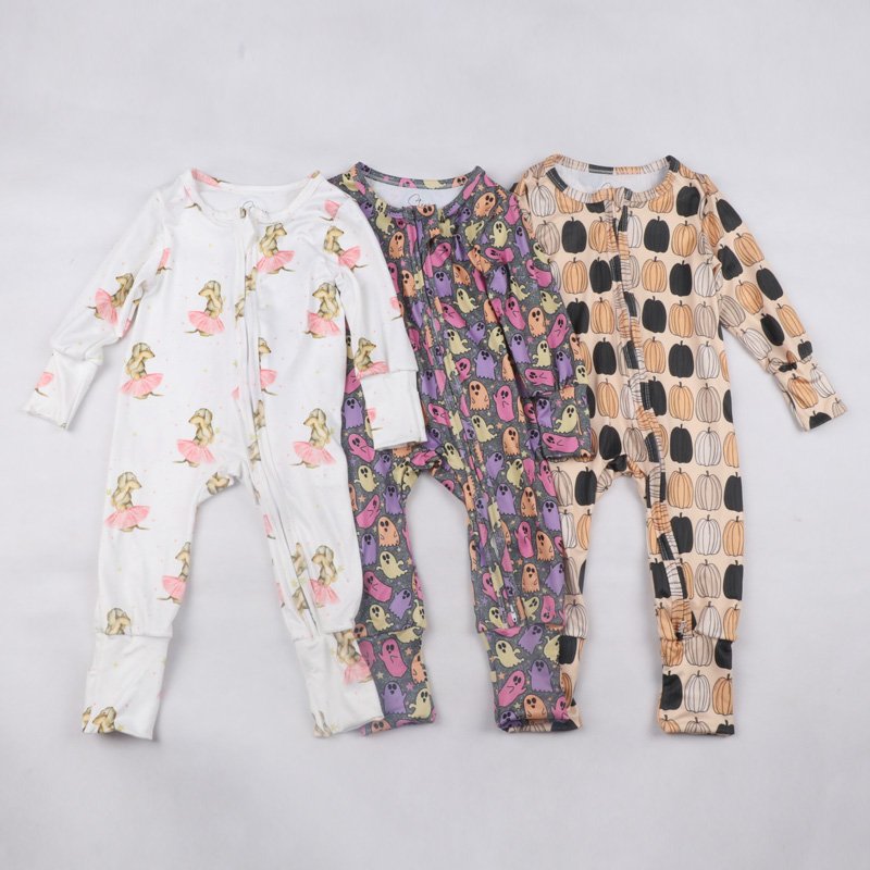 bamboo baby winter romper with zipper jumpsuits custom print baby clothing with long sleeves oversize newborn romper