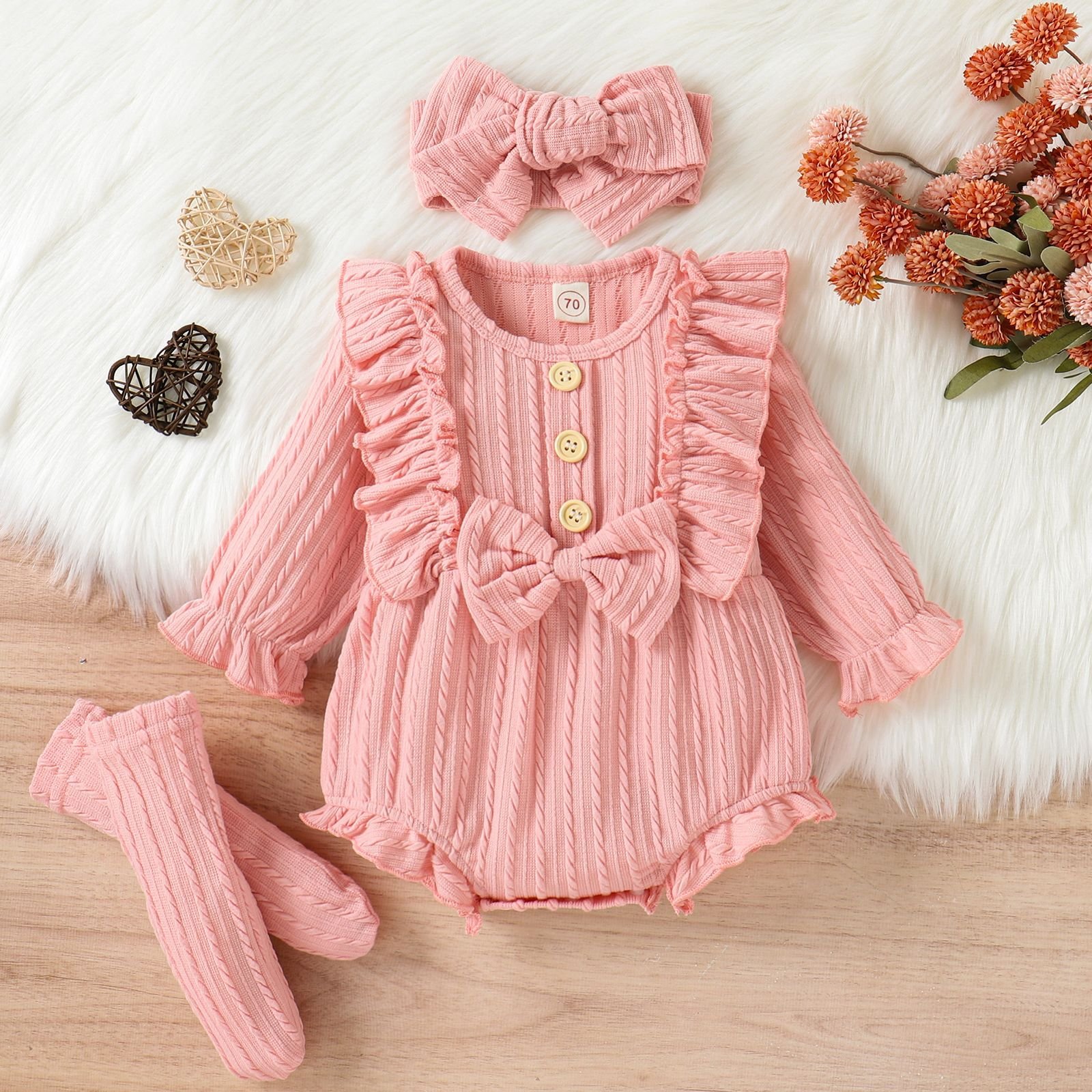 Newborn Infant Baby Bodysuit Summer Lace Sleeveless Jumpsuits Cotton Linen Front Button Ruffle Rompers With Plain Bow Headbands