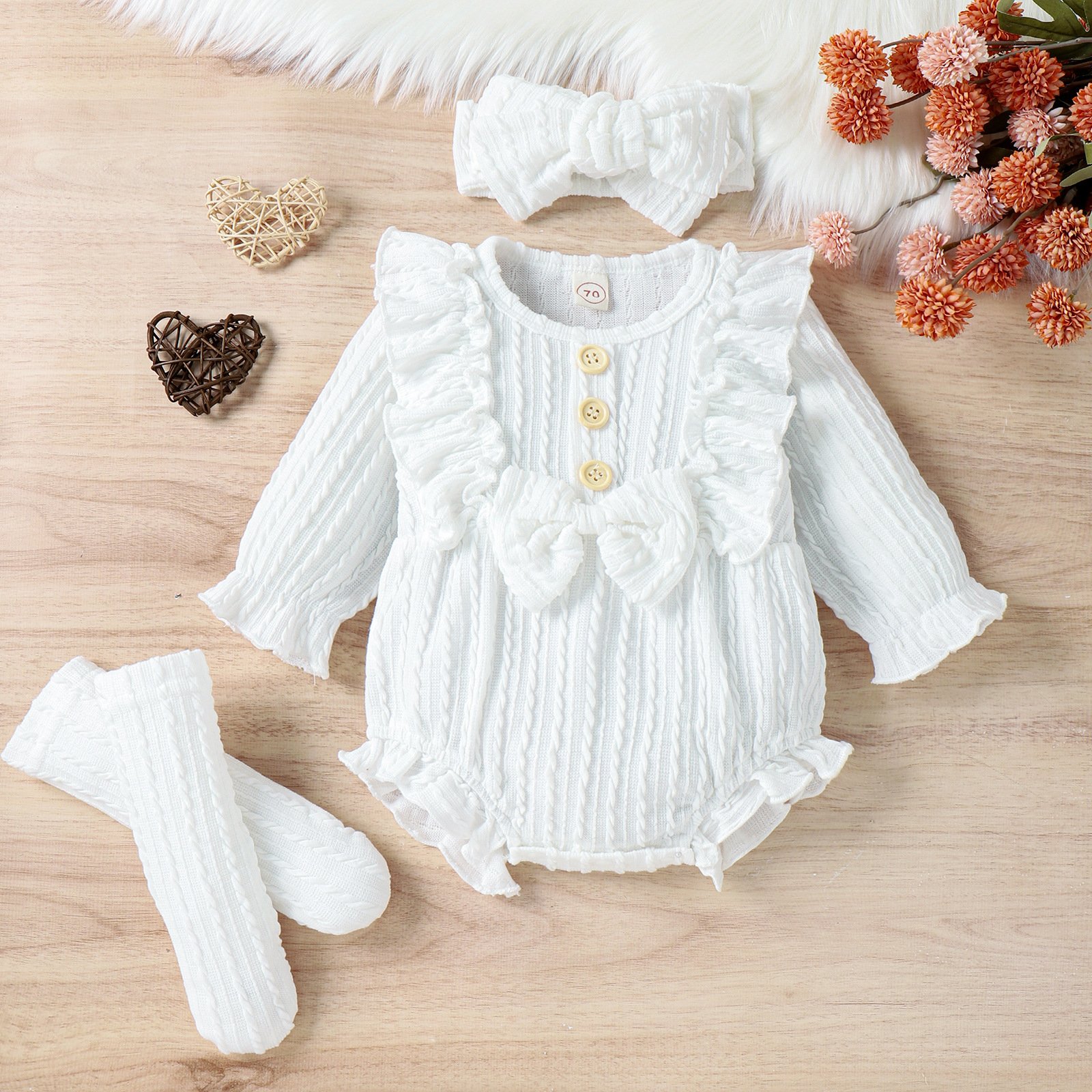 Newborn Infant Baby Bodysuit Summer Lace Sleeveless Jumpsuits Cotton Linen Front Button Ruffle Rompers With Plain Bow Headbands