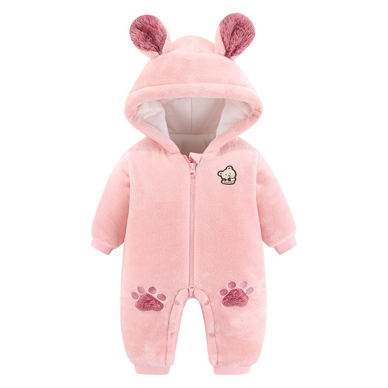 Baby Autumn And Winter Long Sleeve Thickened Zipper Hood Animal Design Newborn Outdoor Clothing Baby Romper