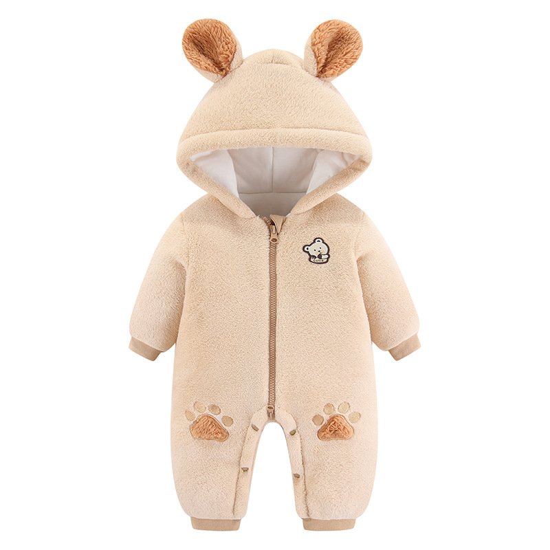 Baby Autumn And Winter Long Sleeve Thickened Zipper Hood Animal Design Newborn Outdoor Clothing Baby Romper