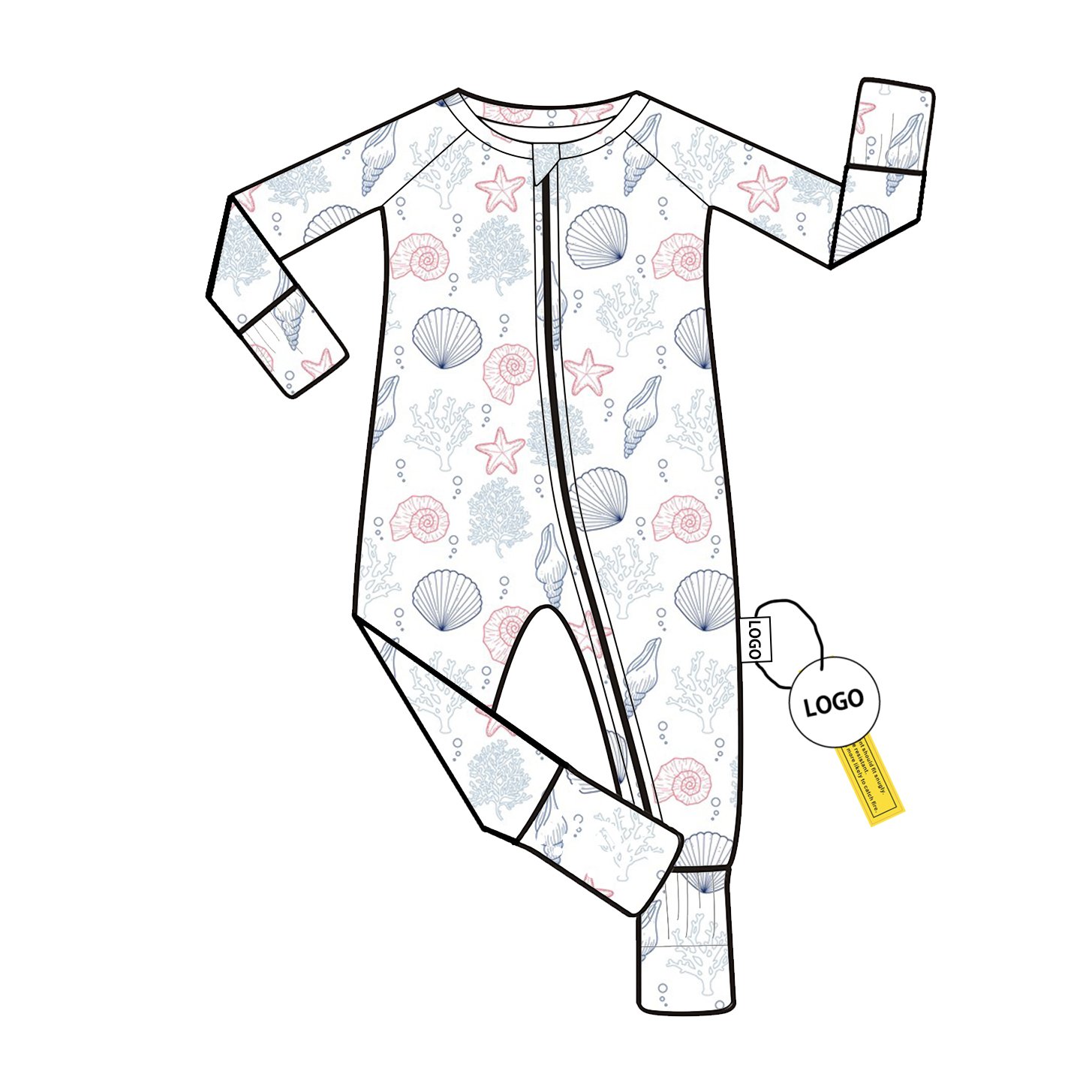 Bamboo Viscose Baby Romper Custom Print with Double Zipper Long Sleeve Pajamas for Infants Wholesale Low MOQ Jumpsuit
