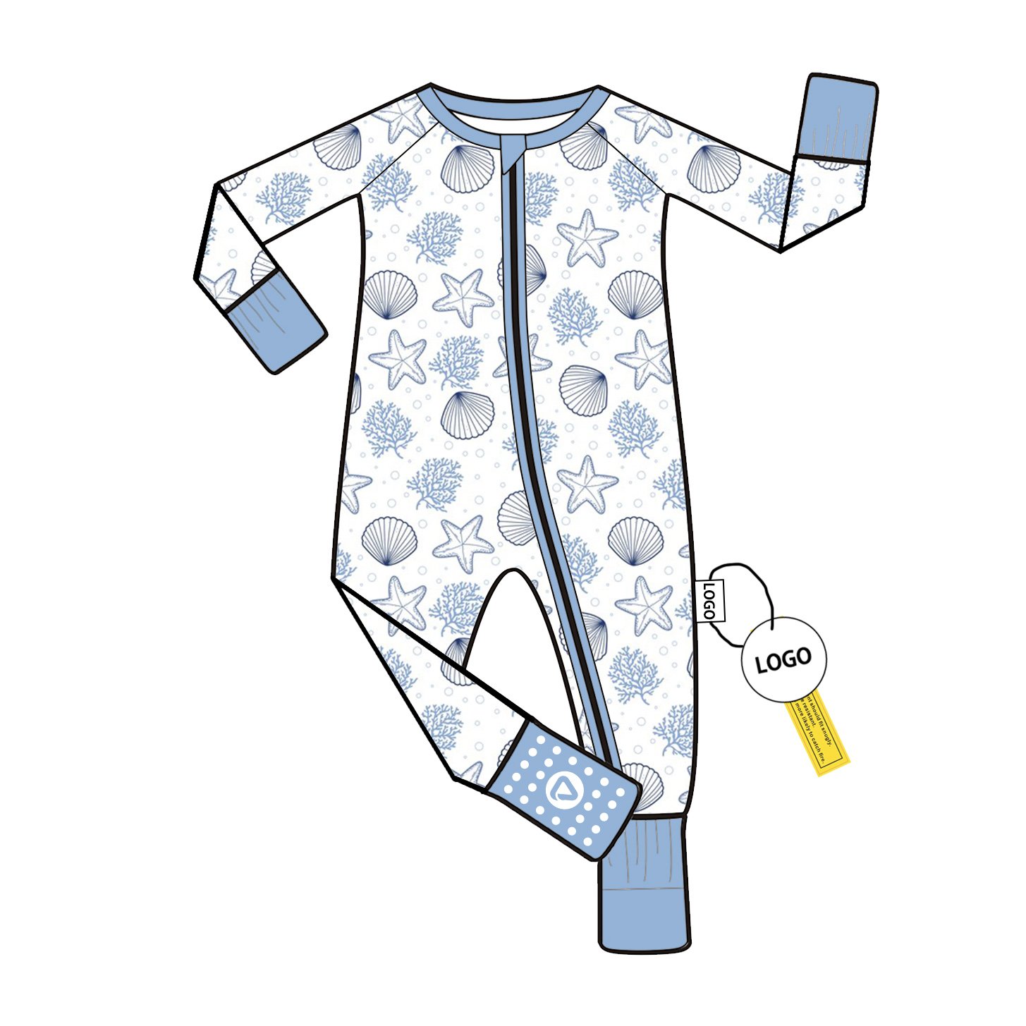 Bamboo Viscose Baby Romper Custom Print with Double Zipper Long Sleeve Pajamas for Infants Wholesale Low MOQ Jumpsuit