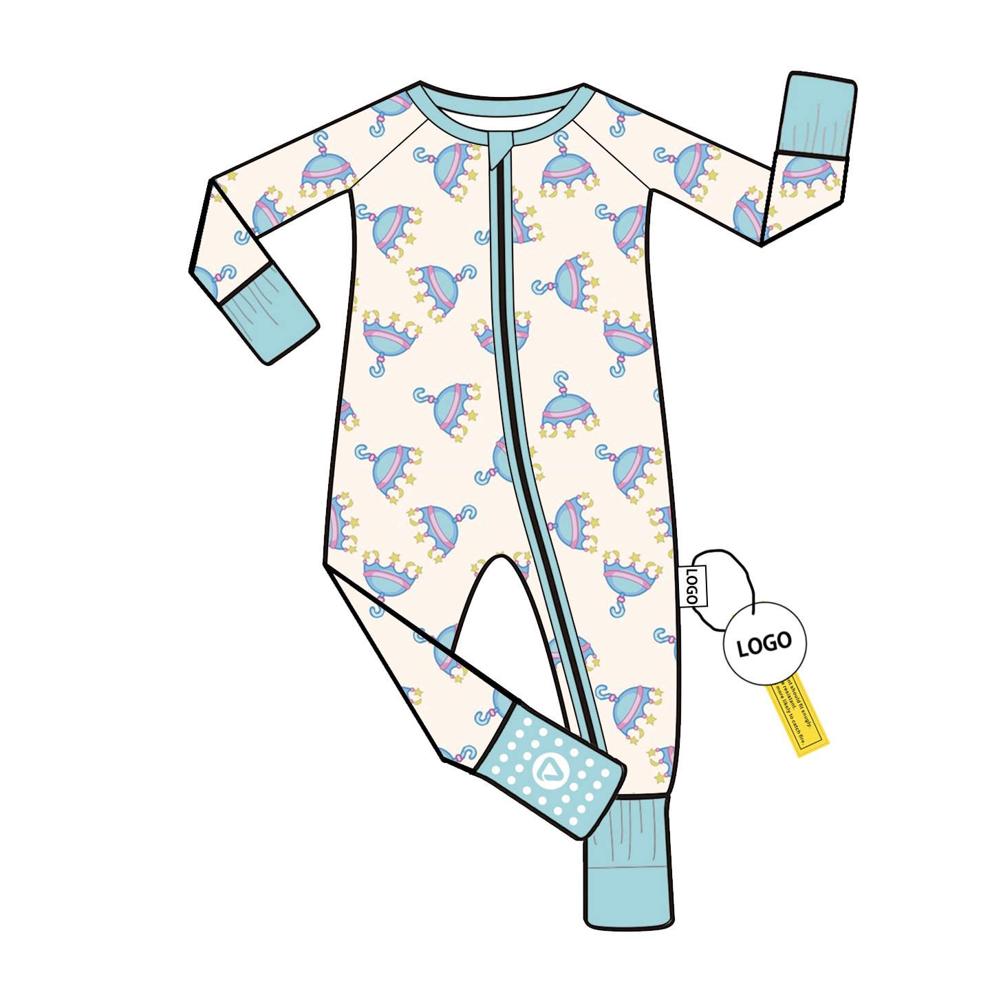 Bamboo Viscose Baby Romper Custom Print with Double Zipper Long Sleeve Pajamas for Infants Wholesale Low MOQ Jumpsuit