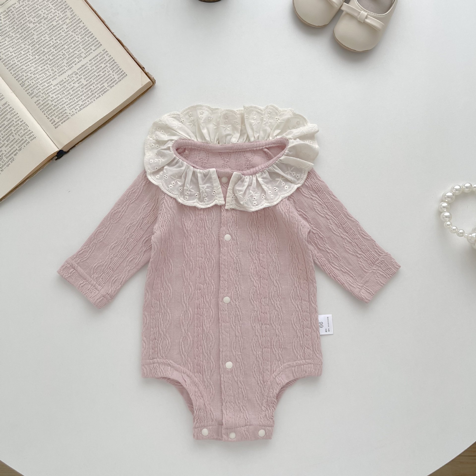 Spring And Autumn Baby Rompers Girls Sweet Lace Rompers Baby Girls Long Sleeve Cotton Clothes Baby One-Piece Triangle Romper